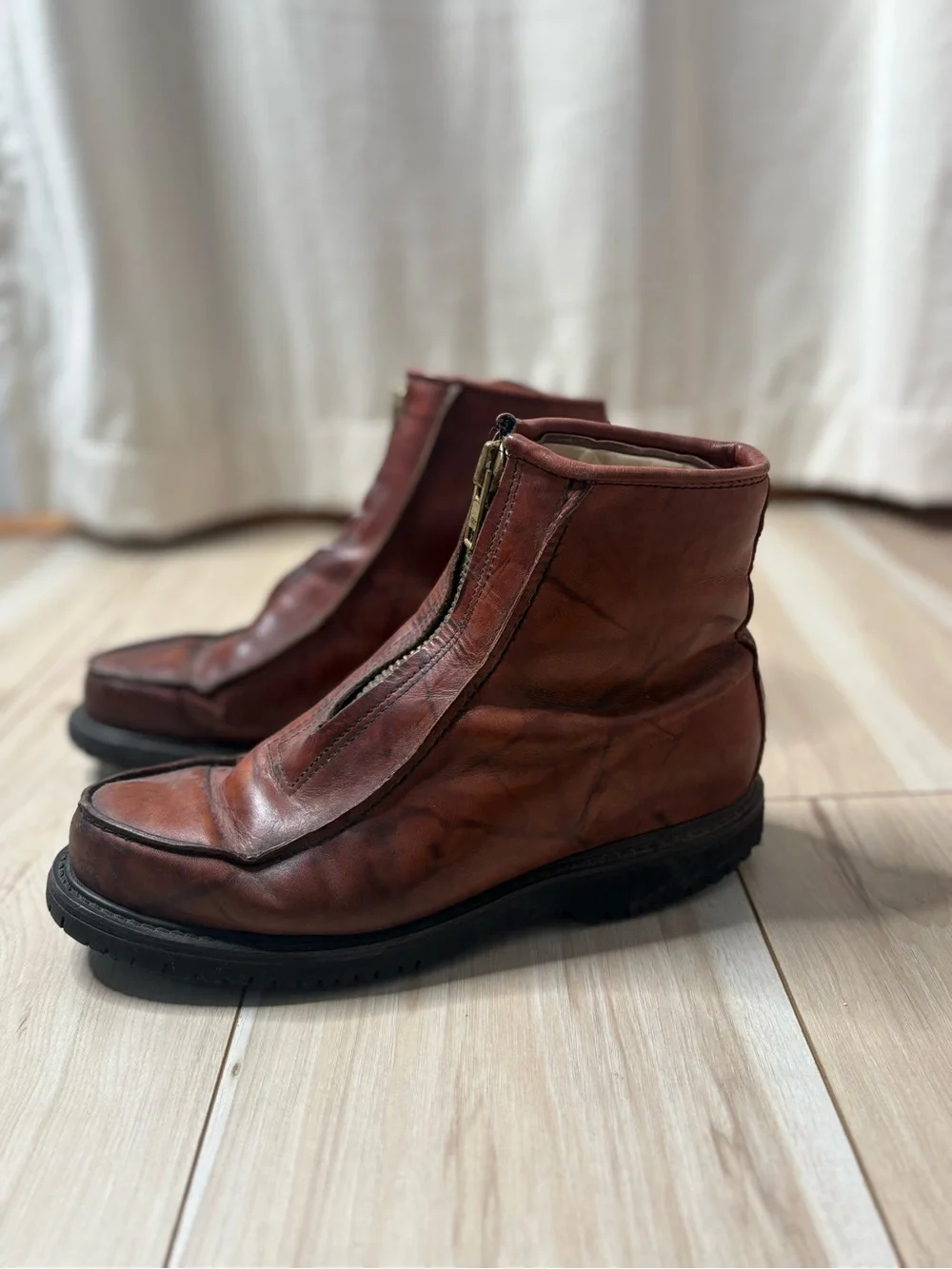 Double-H Insul Stadium Boots Men’s 10D Brown Leather Front Zip Made USA Oil Resi
